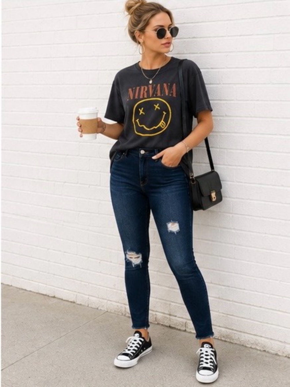 High Rise Straight Leg Jeans Distressed Medium Wash